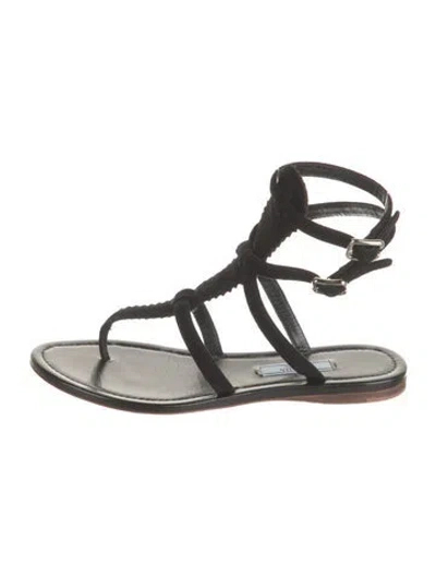 Pre-owned Prada Suede Scalloped Accent Gladiator Sandals In Black