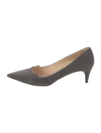 Pre-owned Prada Suede Scalloped Accent Pumps In Gray