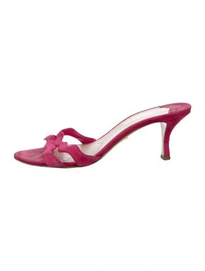 Pre-owned Prada Suede Scalloped Accent Sandals In Pink