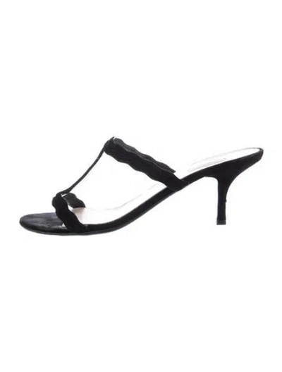 Pre-owned Prada Suede Scalloped Accent Slides In Black