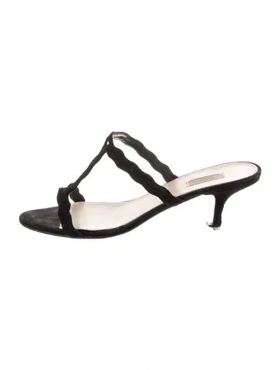 Pre-owned Prada Suede Scalloped Accent Slides In Black