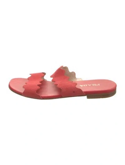 Pre-owned Prada Suede Scalloped Accent Slides In Red
