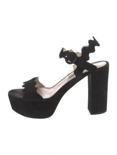 Pre-owned Prada Suede Scalloped Accent Slingback Sandals In Black