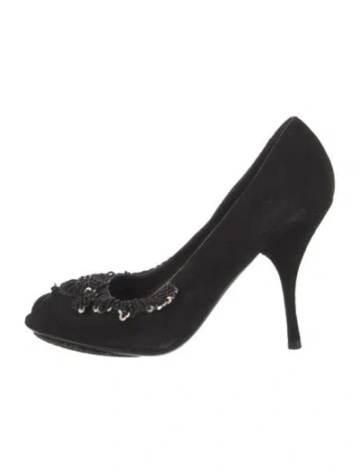 Pre-owned Prada Suede Sequin Embellishments Pumps In Black
