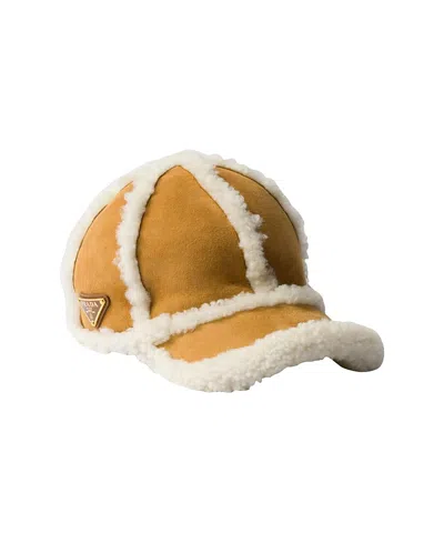 PRADA SUEDE SHEARLING BASEBALL CAP