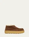 Prada Suede Shearling Lace-up Booties In Brown