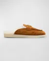 Prada Suede Shearling Mule Loafers In Cognac