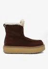Prada Platform Booties Featuring Shearling Lining In Brown