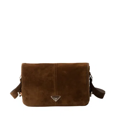 Prada Suede Shoulder Bag In Brown