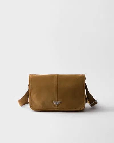 Prada Suede Shoulder Bag In Brown
