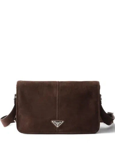 Prada Suede Shoulder Bag In Brown