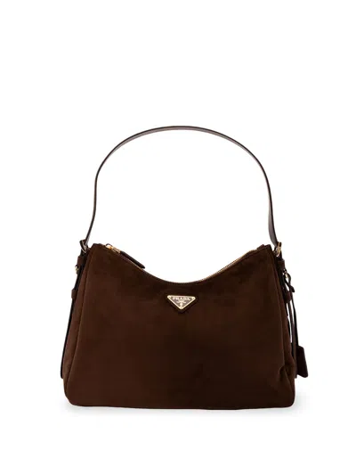 Prada Suede Shoulder Bag In Brown
