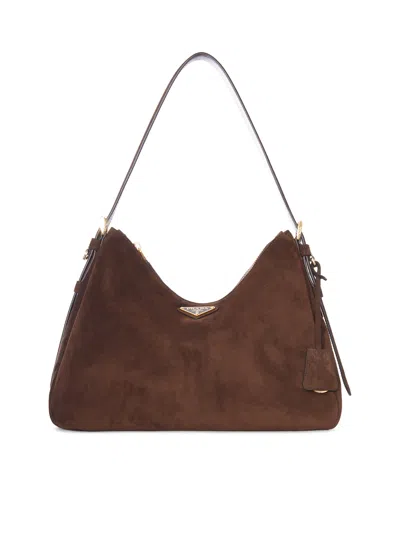Prada Suede Shoulder Bag In Brown