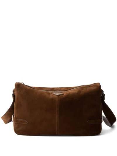 Prada Suede Shoulder Bag In Cocoa Brown