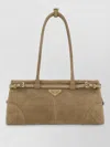 Prada Suede Shoulder Bag Rectangular Shape Buckle In Brown