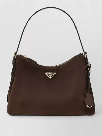 Prada Suede Shoulder Bag Top Handle Design