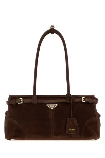 Prada Suede Shoulder Handbag With Adjustable Strap In Brown