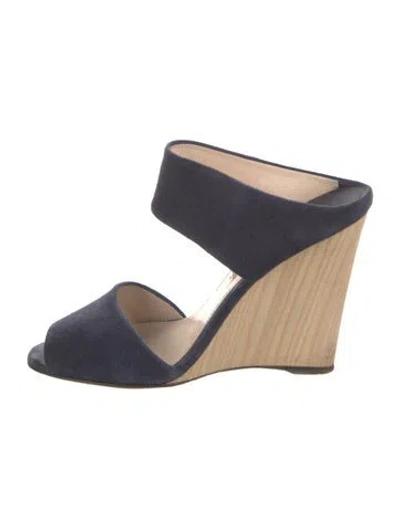 Pre-owned Prada Suede Slides In Blue