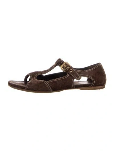 Pre-owned Prada Suede Slides In Brown