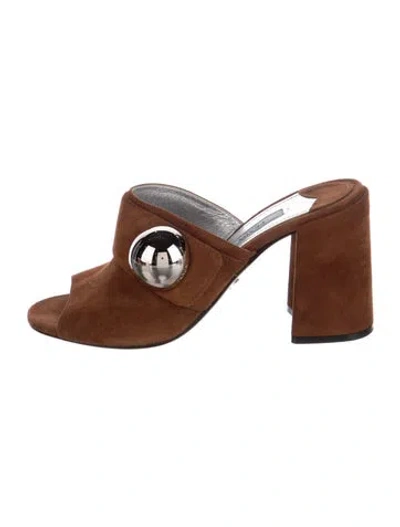 Pre-owned Prada Suede Slides In Brown/silver