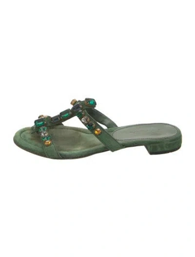 Pre-owned Prada Suede Slides In Green
