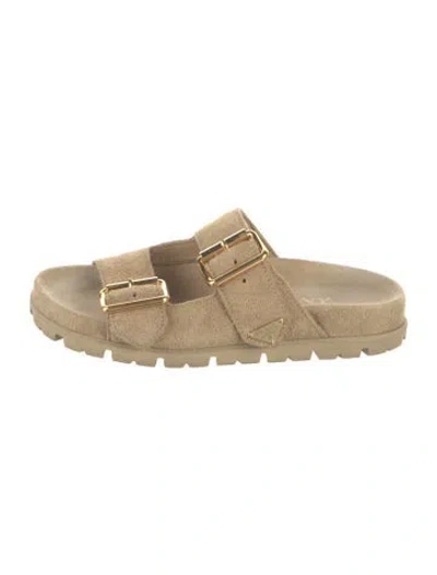 Pre-owned Prada Suede Slides In Neutral