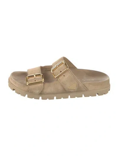 Pre-owned Prada Suede Slides In Neutral
