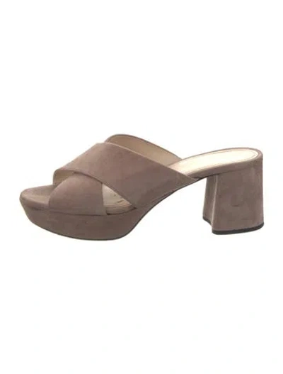 Pre-owned Prada Suede Slides In Neutral