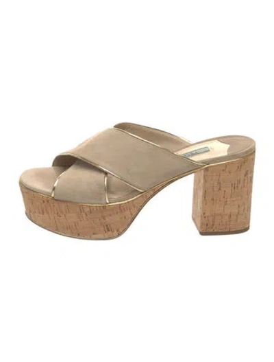 Pre-owned Prada Suede Slides In Neutrals