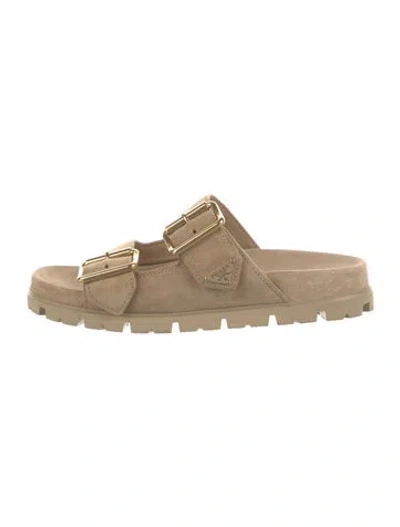 Pre-owned Prada Suede Slides W/ Tags In Neutrals