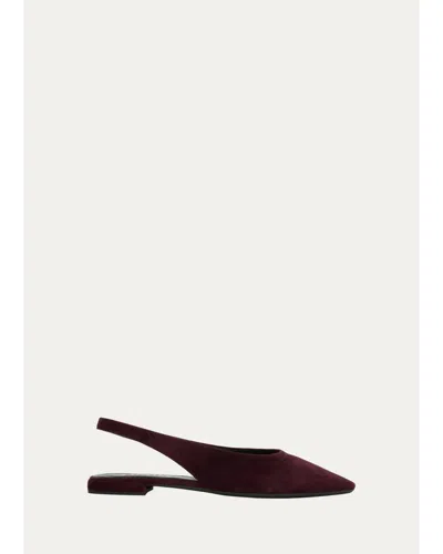 Prada Suede Slingback Flats In Burgundy