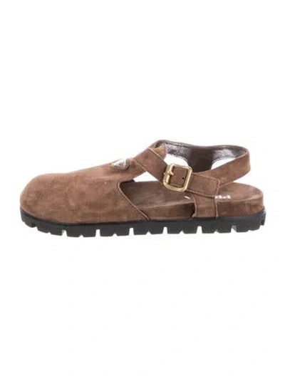 Pre-owned Prada Suede Slingback Flats In Brown