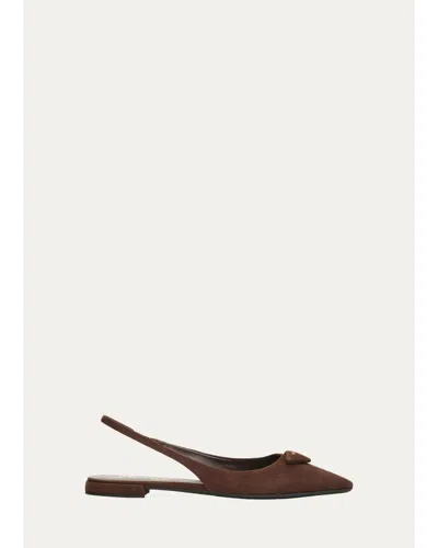 Prada Suede Slingback Flats In Brown
