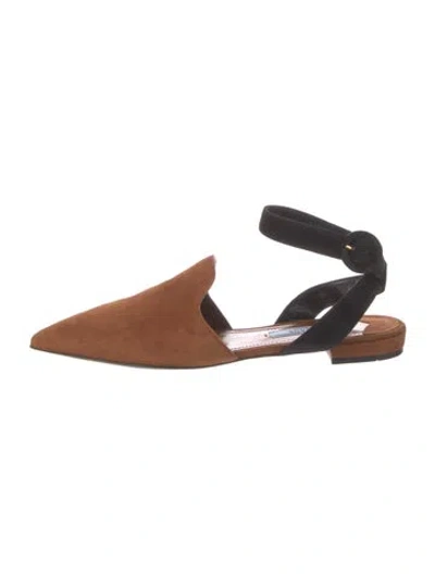 Pre-owned Prada Suede Slingback Flats W/ Tags In Brown