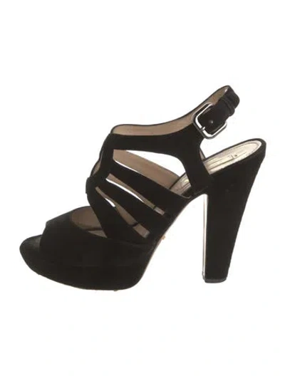 Pre-owned Prada Suede Slingback Pumps In Black