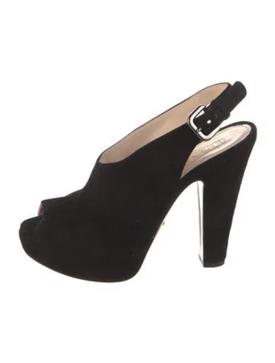 Pre-owned Prada Suede Slingback Pumps In Black