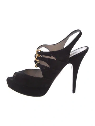Pre-owned Prada Suede Slingback Pumps In Black