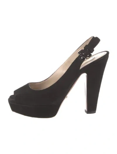 Pre-owned Prada Suede Slingback Pumps In Black