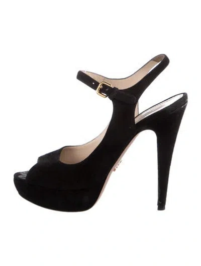Pre-owned Prada Suede Slingback Pumps In Black