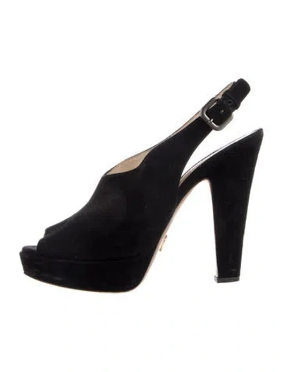 Pre-owned Prada Suede Slingback Pumps In Black