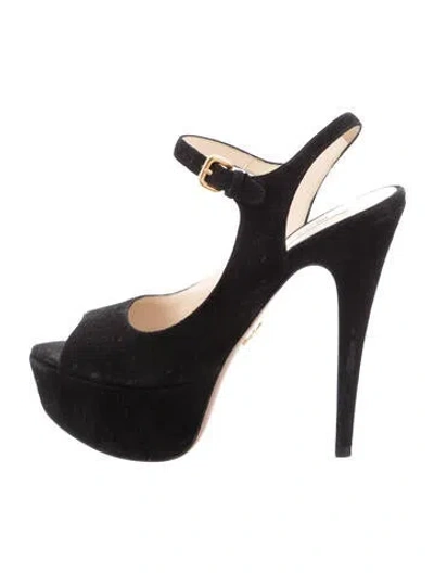 Pre-owned Prada Suede Slingback Pumps In Black