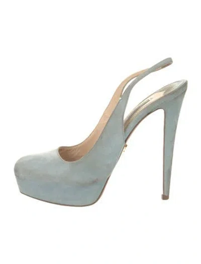 Pre-owned Prada Suede Slingback Pumps In Blue