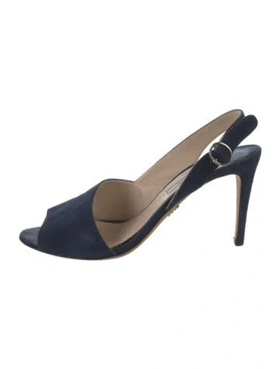 Pre-owned Prada Suede Slingback Pumps In Blue