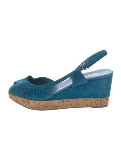Pre-owned Prada Suede Slingback Pumps In Blue