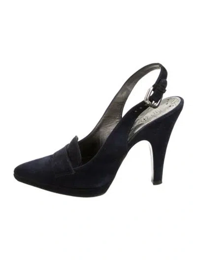 Pre-owned Prada Suede Slingback Pumps In Blue