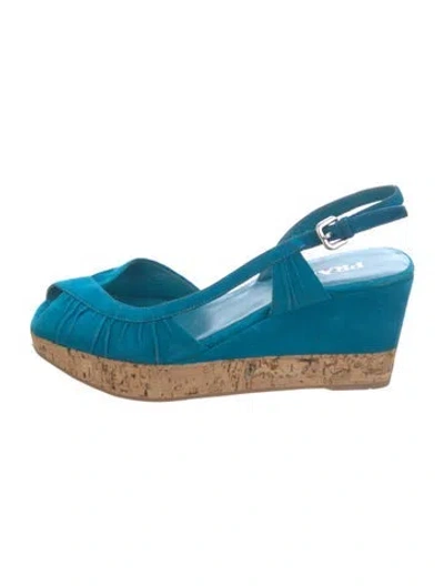 Pre-owned Prada Suede Slingback Pumps In Blue