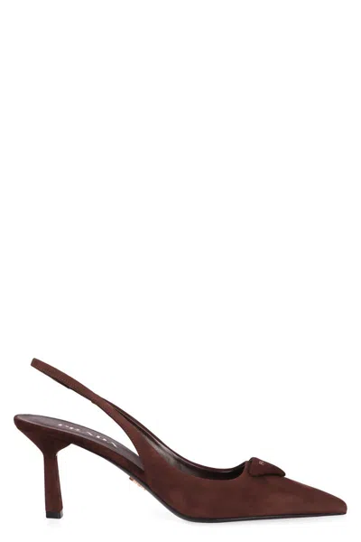 Prada Suede Slingback Pumps In Brown
