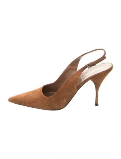 Pre-owned Prada Suede Slingback Pumps In Brown