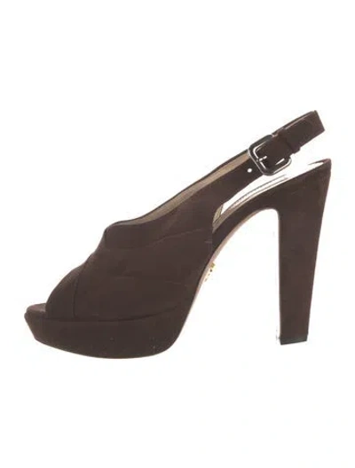Pre-owned Prada Suede Slingback Pumps In Brown