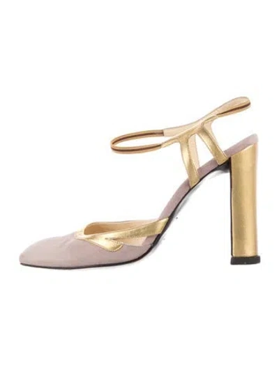 Pre-owned Prada Suede Slingback Pumps In Gold/pink